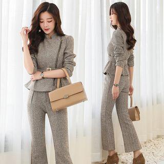 Set: Zip-up Patterned Blazer + Dress Pants