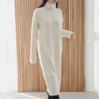 High-neck Textured Long Sweater Dress