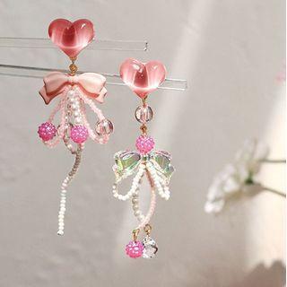 Beaded Bow Drop Earring / Clip-on Earring