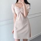 Short-sleeve Tie-back Mini A-line Dress
