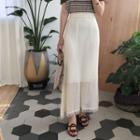 Band-waist Perforated Knit Long Skirt