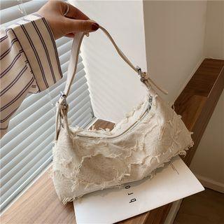 Distressed Buckled Shoulder Bag White - One Size