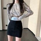 Printed Zebra Long-sleeve Top / High Waist Skinny Skirt