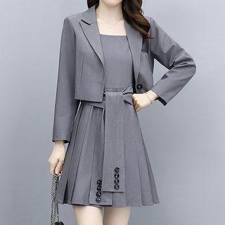 Set: Plain Single-button Blazer + Mini A-line Dress