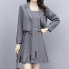 Set: Plain Single-button Blazer + Mini A-line Dress
