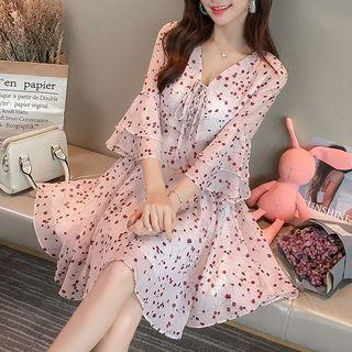 3/4-sleeve Floral Print A-line Beach Dress