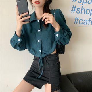 Long Sleeve Drawstring Cropped Shirt