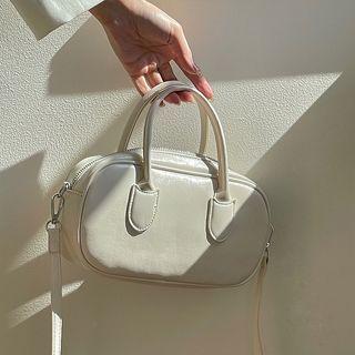 Plain Faux Leather Crossbody Bag White - One Size