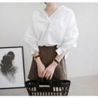 Long-sleeve Drawstring-cuff Open-placket Top