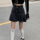 High-waist A-line Accordion Pleat Denim Mini Skirt