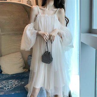 Cold-shoulder Midi Sundress Off White - One Size