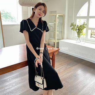 Lace Trim Collar Short-sleeve Dress