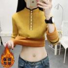 Long-sleeve Mock Neck Contrast Trim Cropped Top