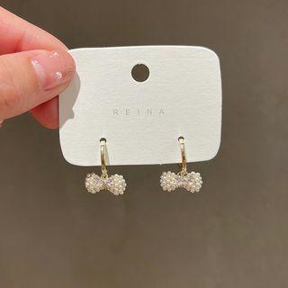 Bow Faux Pearl Alloy Dangle Earring Gold & White - One Size