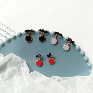Faux Leather Disc Bow Dangle Earring