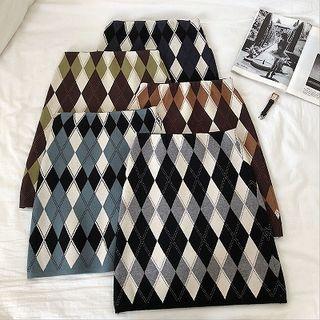 Color-block Plaid Long-sleeve Knit Top