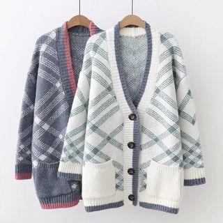 Plaid Pocketed Long Cardigan