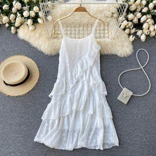 Ruffle Chiffon Spaghetti-strap Dress
