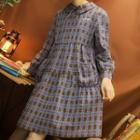 Embroidered Long-sleeve Gingham Dress