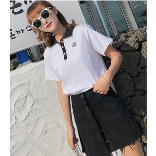 Set: Short-sleeve Polo Shirt + Denim A-line Skirt