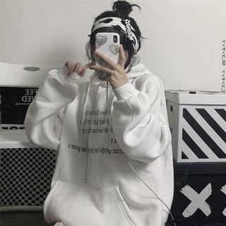 Lettering Print Drawstring Hoodie White - One Size
