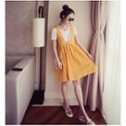 Set: Short Sleeve T-shirt + Perforated Pinafore Dress