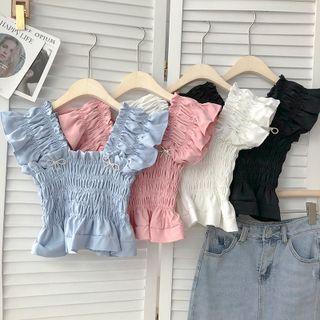 Square-neck Ruched Cropped Tank Top Top
