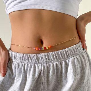 Lettering Beaded Chain Waist Belt Gold - One Size
