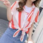 Mock Two-piece Short-sleeve Striped Panel Top