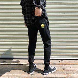 Smiley Face Applique Straight Cut Jeans