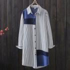 Long-sleeve Striped Shirtdress Color Panel - Stripes - One Size