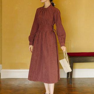 Long-sleeve Lace-up Back Midi A-line Dress