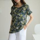 Round-neck Pattern-panel T-shirt