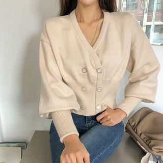 Balloon-sleeve Double-button Cardigan