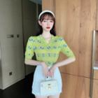 Short-sleeve Jacquard Knit Top As Shown In Figure - One Size