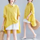 3/4-sleeve Asymmetric Oversized Shirt Yellow - One Size
