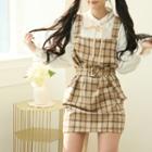 Belted Plaid Overall Minidress