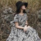 Short-sleeve Floral Maxi Dress Gray - One Size