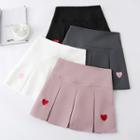 Heart Embroidered Pleated A-line Skirt