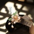 Flower Hair Comb 1pc - Gold & Green & Light Pink - One Size