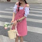 Short-sleeve Mock Two-piece Cold-shoulder Mini Dress