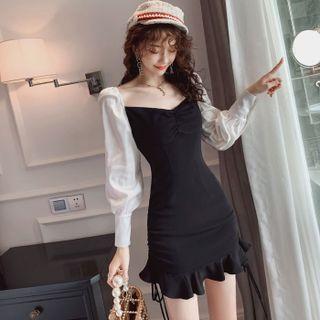 Long-sleeve Panel Mini Mermaid Dress