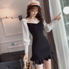 Long-sleeve Panel Mini Mermaid Dress