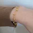 Bead Layered Stainless Steel Bracelet E312 - Gold - One Size