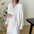 Faux-pearl Button Cardigan / V-neck Long-sleeve Dress