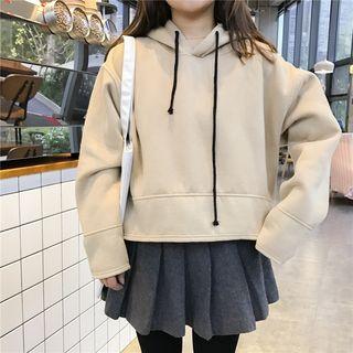 Plain Cropped Loose-fit Hooded Pullover