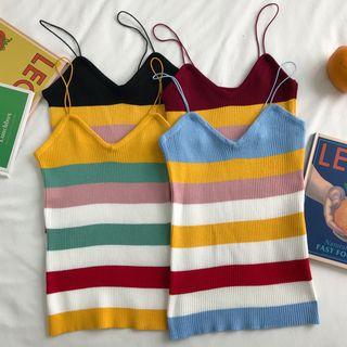 Spaghetti Strap Stripe Knit Top