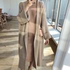 Open Front Midi Knit Coat Khaki - One Size