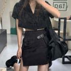 Short-sleeve Cropped Blazer / Mini Pencil Skirt