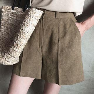 Zip-front Linen Shorts Brown - One Size
